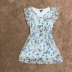 Floral Mini Dress in Light Blue/Turquoise. Above The Knee